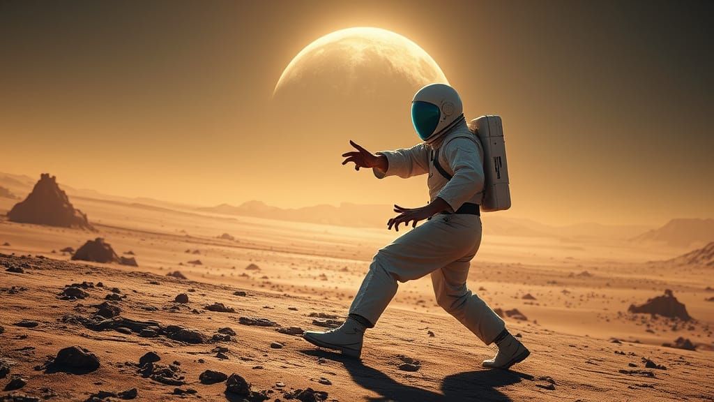 Astronaut Karate on Alien Planet: Digital Matte Painting