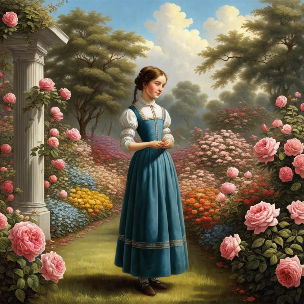 Joyful Siblings Stroll Through a Vibrant Rose Garden in Anim...