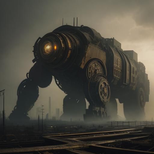 Colossal Machine in Ruined Cityscape Concept Art