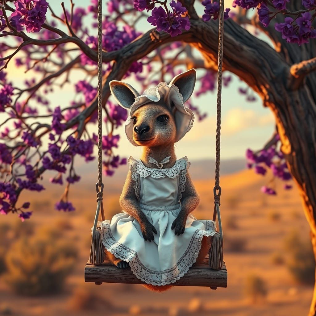 Whimsical Australian Desert Scene with Kangaroo