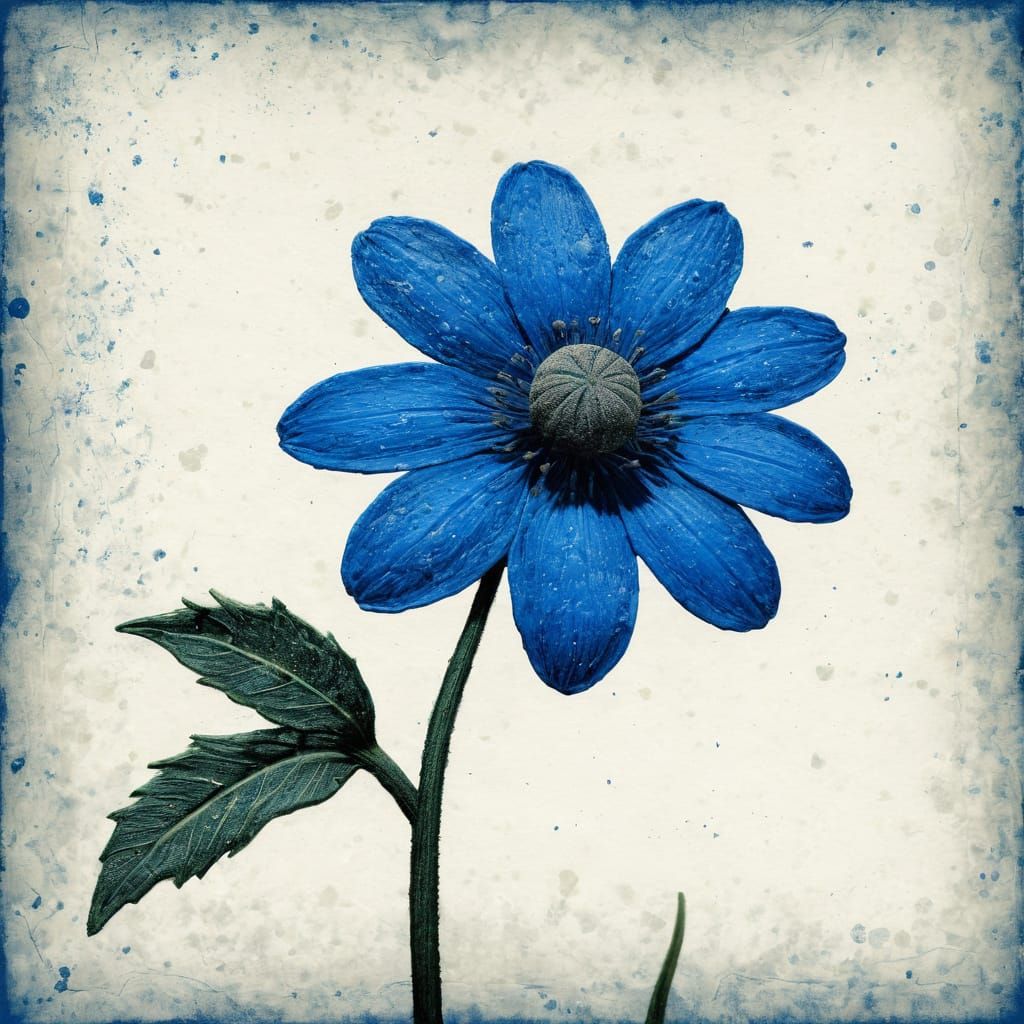 Blue Wildflower Close-up in Dark Surrealist Style