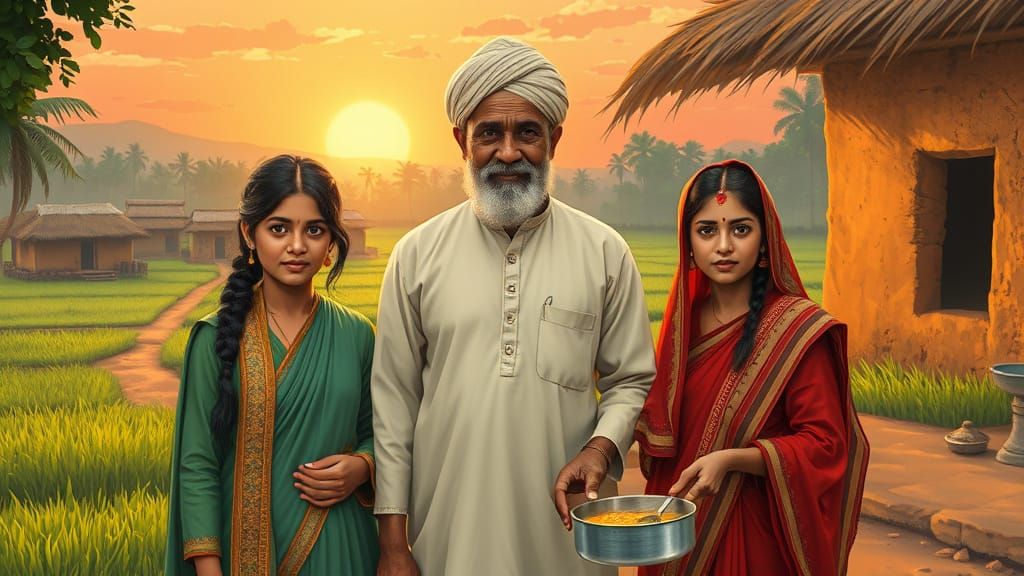 Serene South Asian Village in Ancient Style