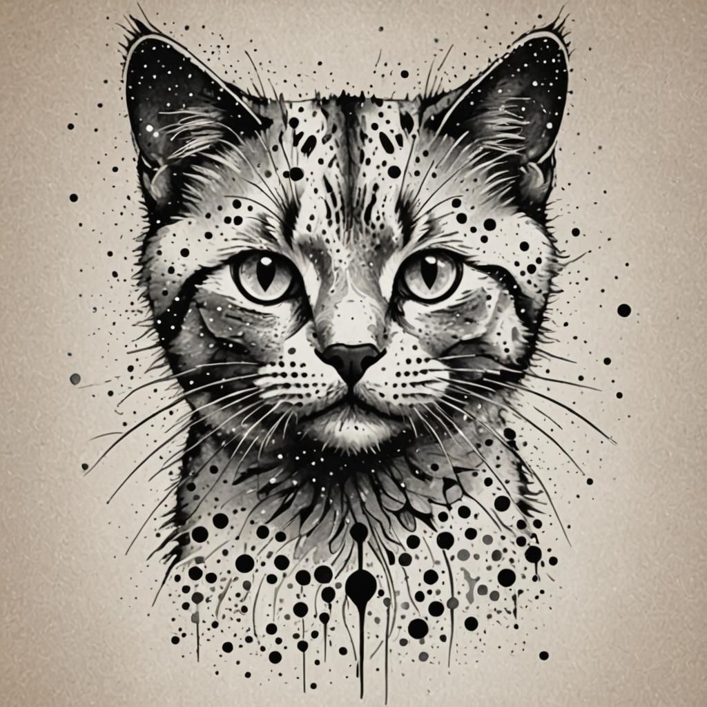 Abstract Dot Art Cat Icon in Black and White