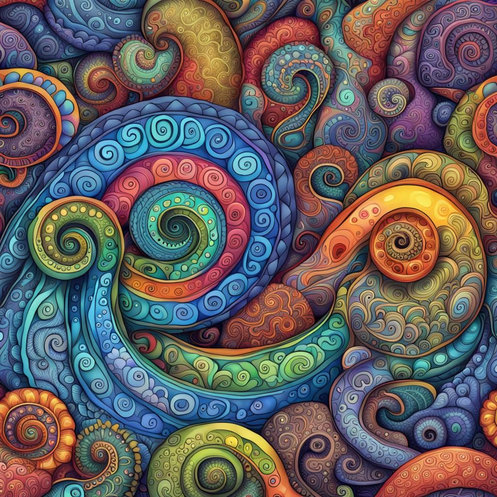 Rainbow Snail Paisley in Synchronized Chaos
