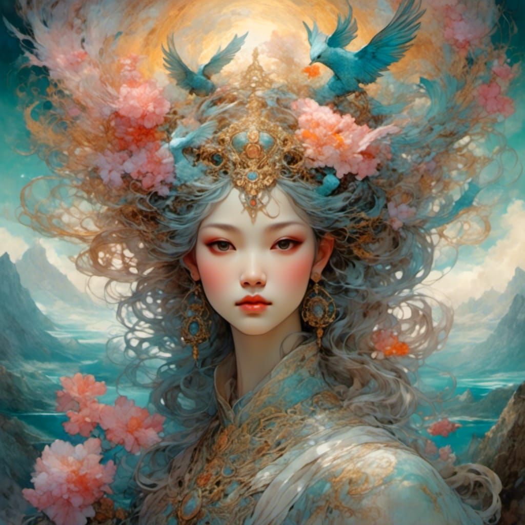 Immense Fantasy Goddess in a Dramatic Landscape