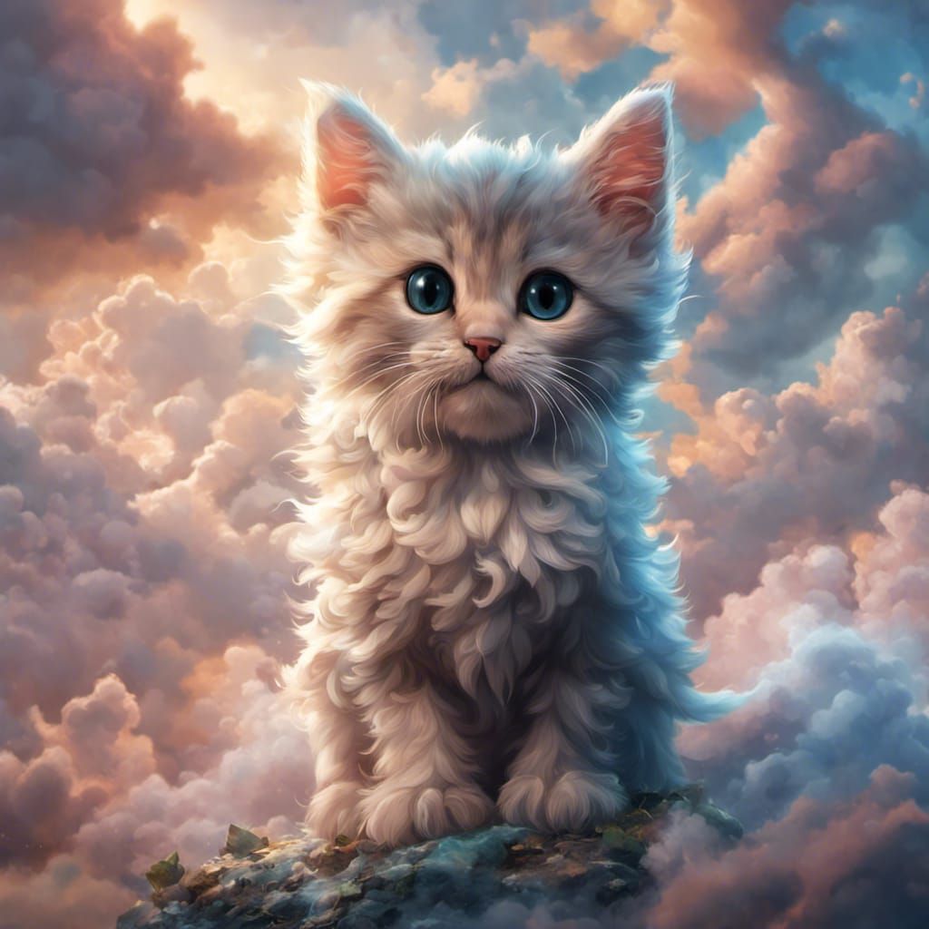Whimsical Cloud Kitten Digital Art
