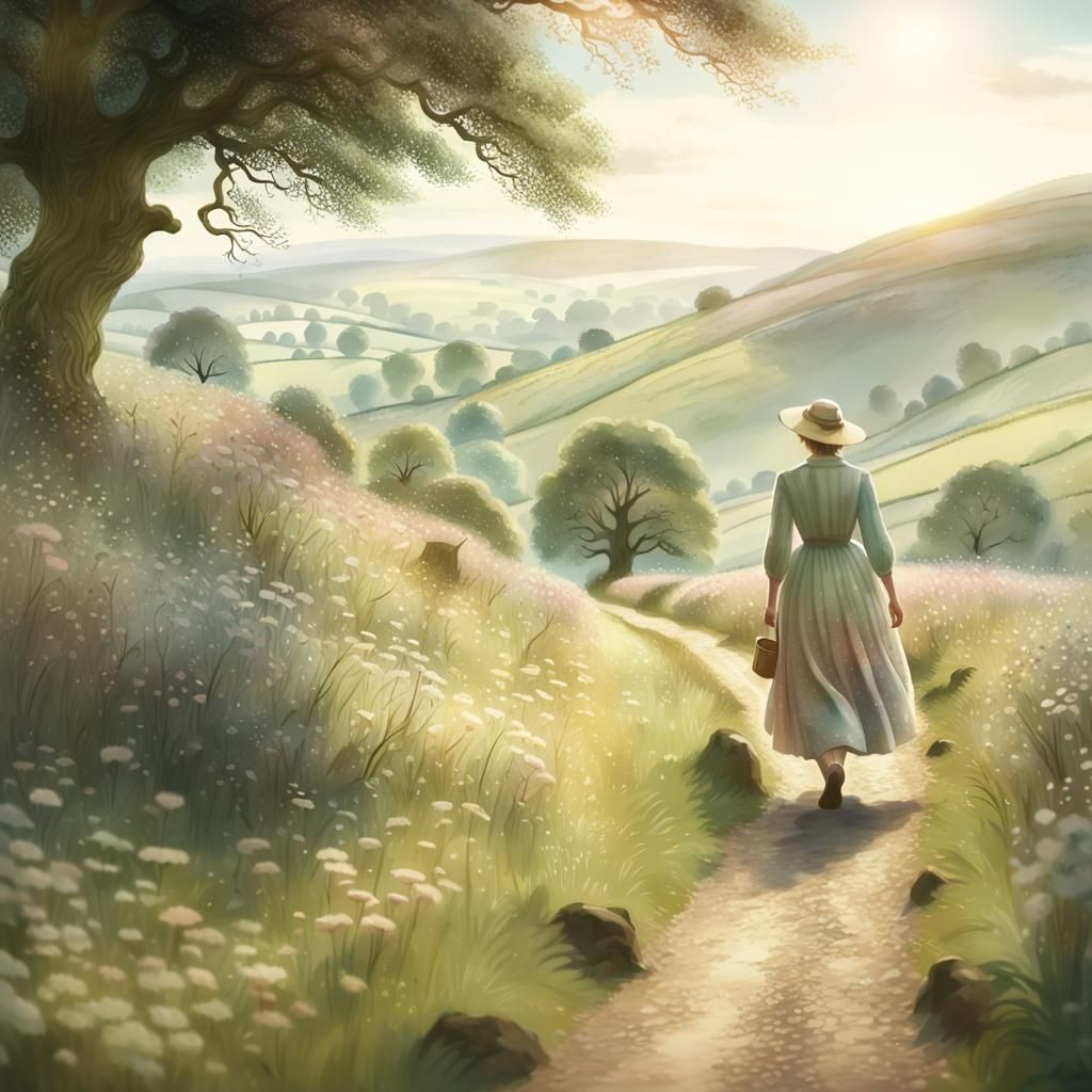 Dreamlike English Countryside in Watercolor Style