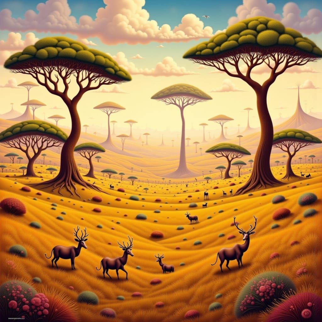 African Savannah Landscape in Vibrant Colors