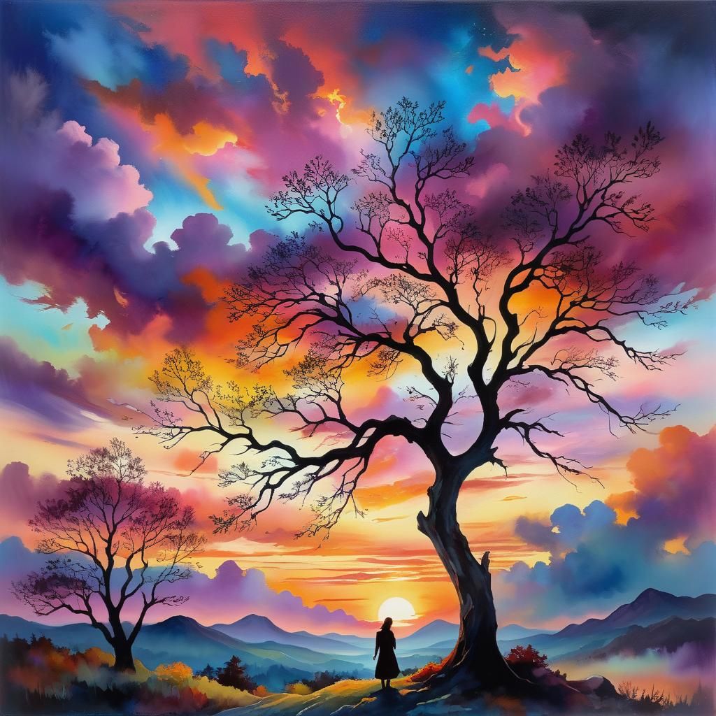 Twilight Dreamscape: Whimsical Oil Painting of Fantasy Lands...