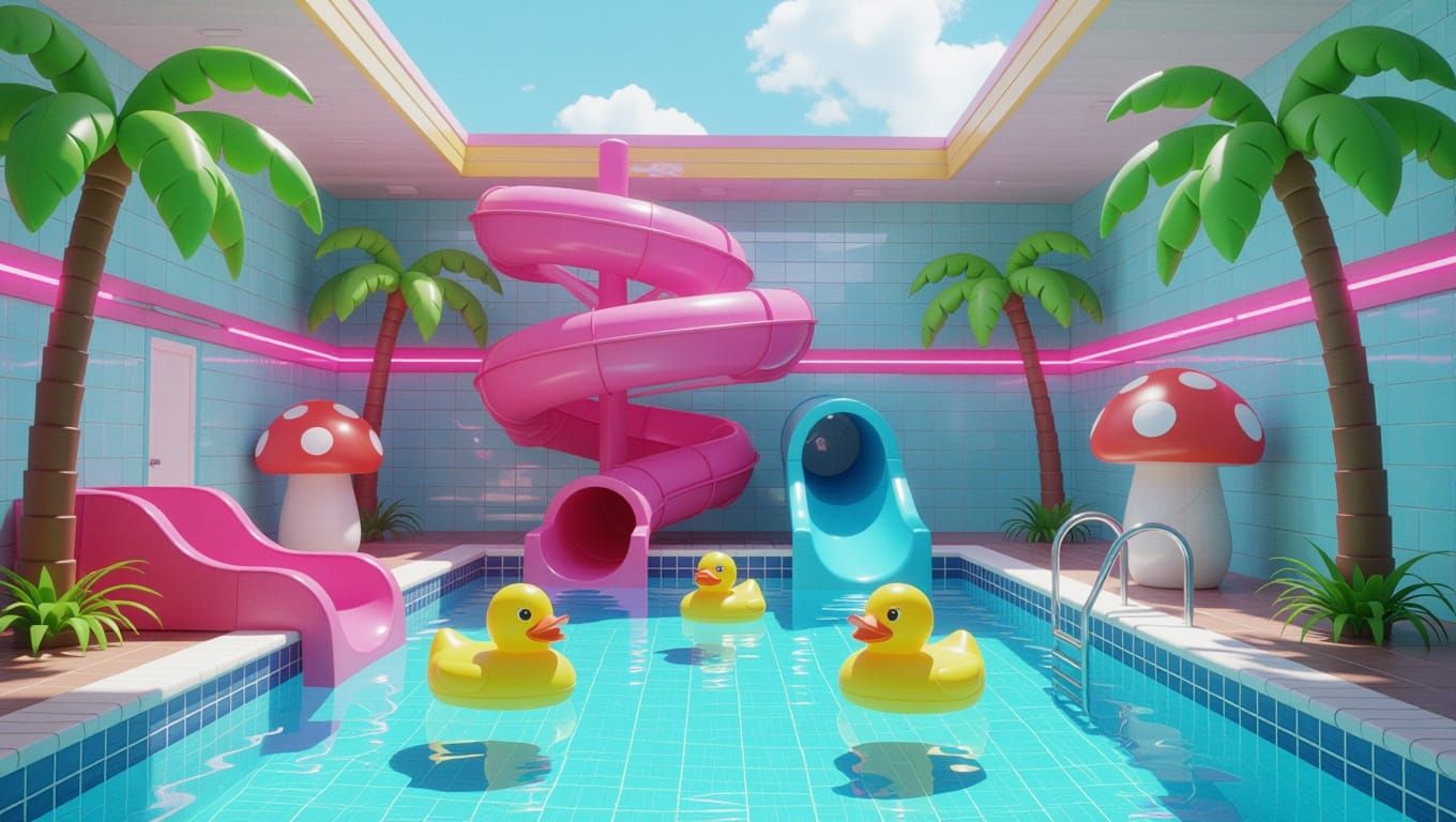 Surreal Poolroom Wonderland with Whimsical Details