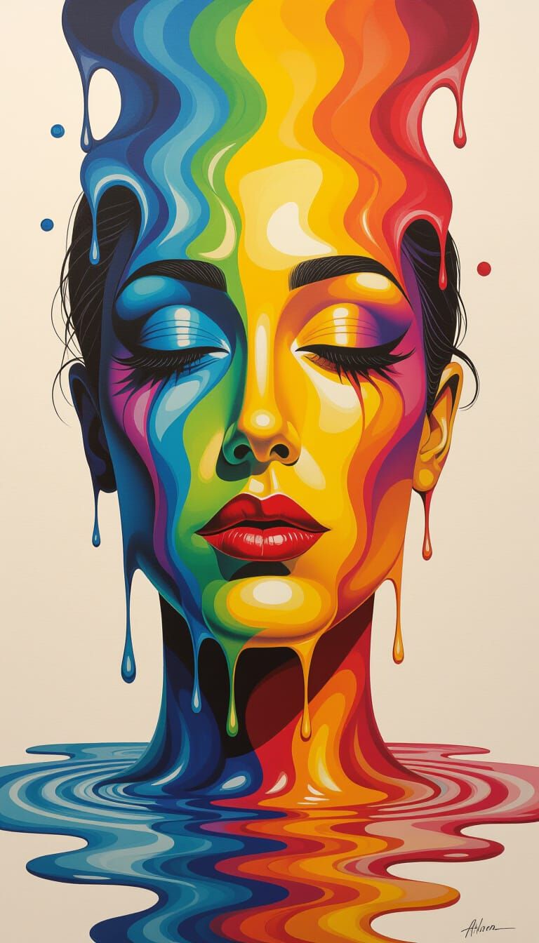 Surreal Melting Canvas on Wet Paper, Oil on Canvas Style