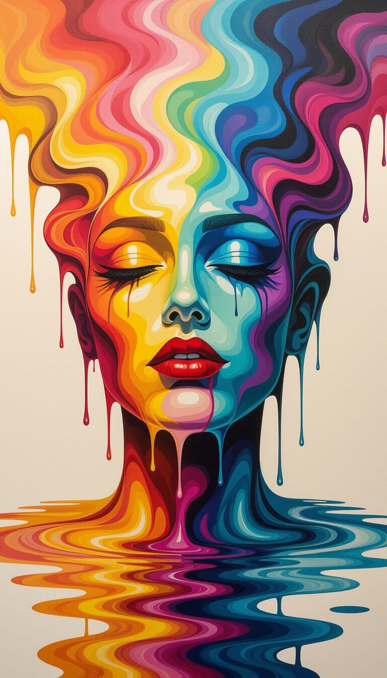 Surreal Melting Canvas of Reality on Wet Paper