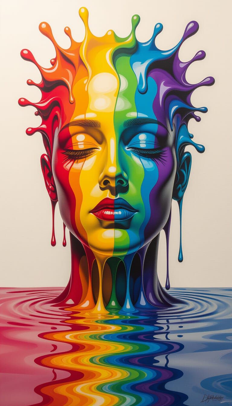 Surreal Melting Canvas of Reality on Wet Paper