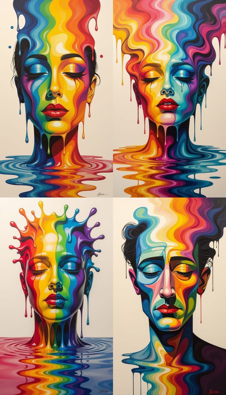 Surreal Melting Canvas of Reality on Wet Paper