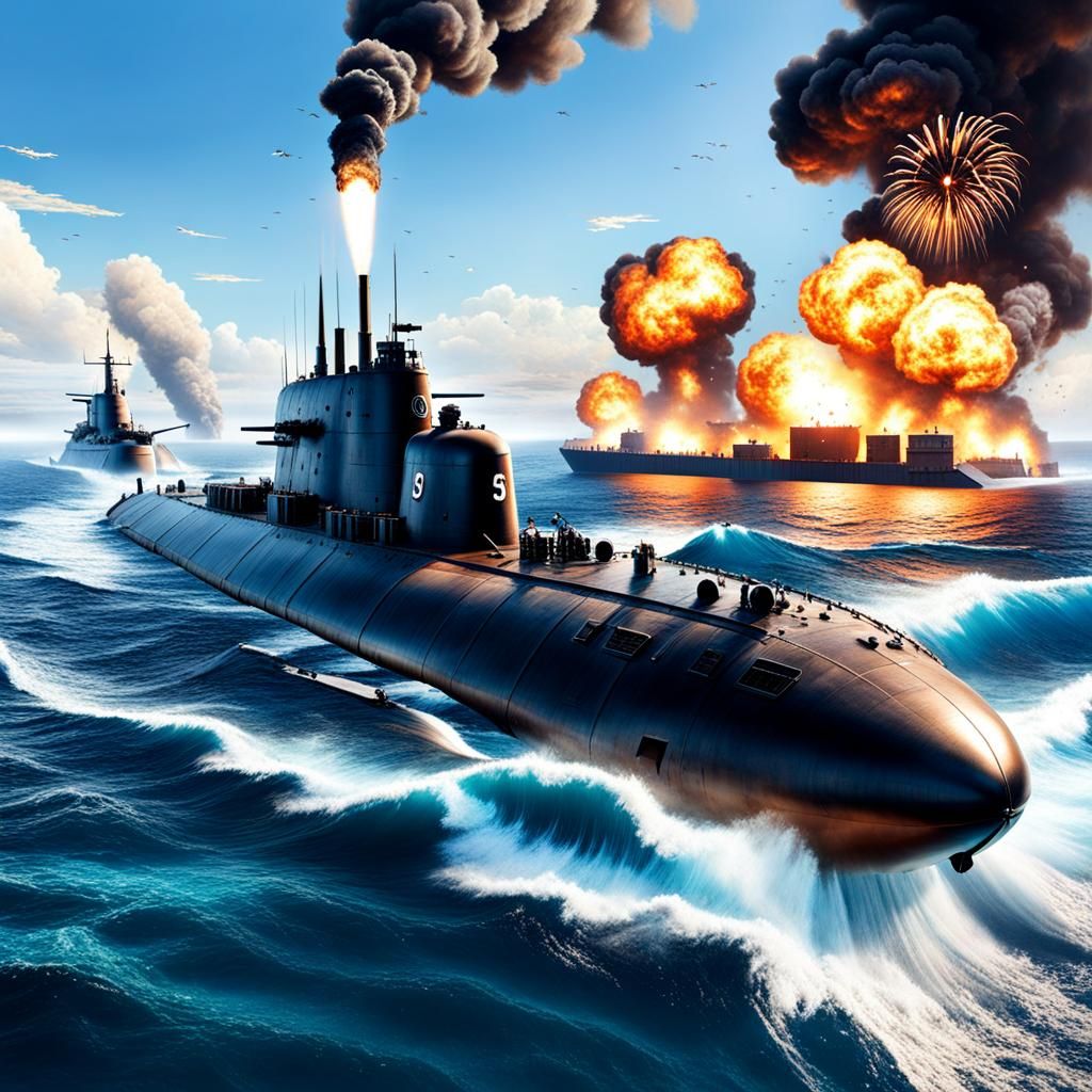 Underwater War Scene with Explosions and Smoke