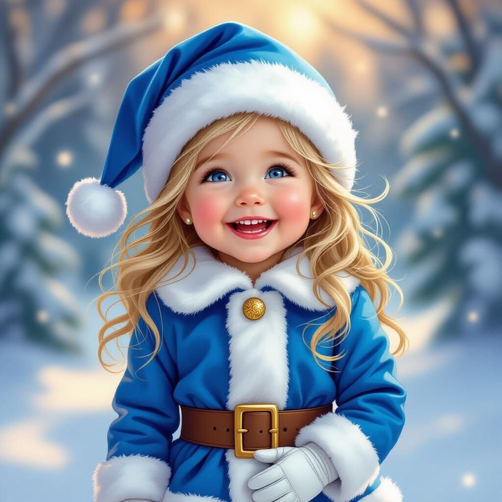 Laughing Girl in Whimsical Winter Scene