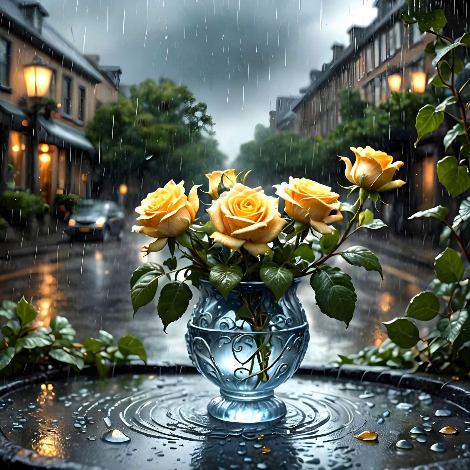 Cameo Glass Glimmers in Rainstorm: Splash Art