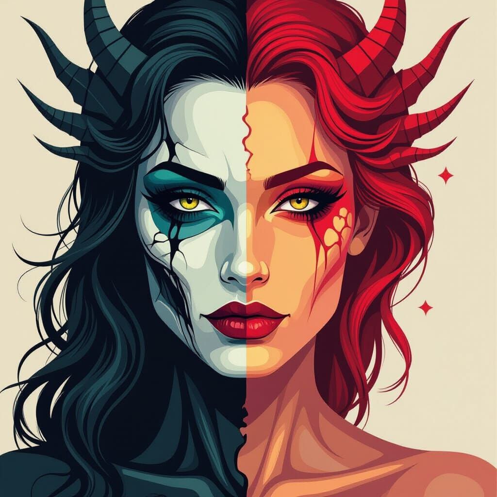 Divine Beauty and Decay: A Symmetrical Pop Art Portrait