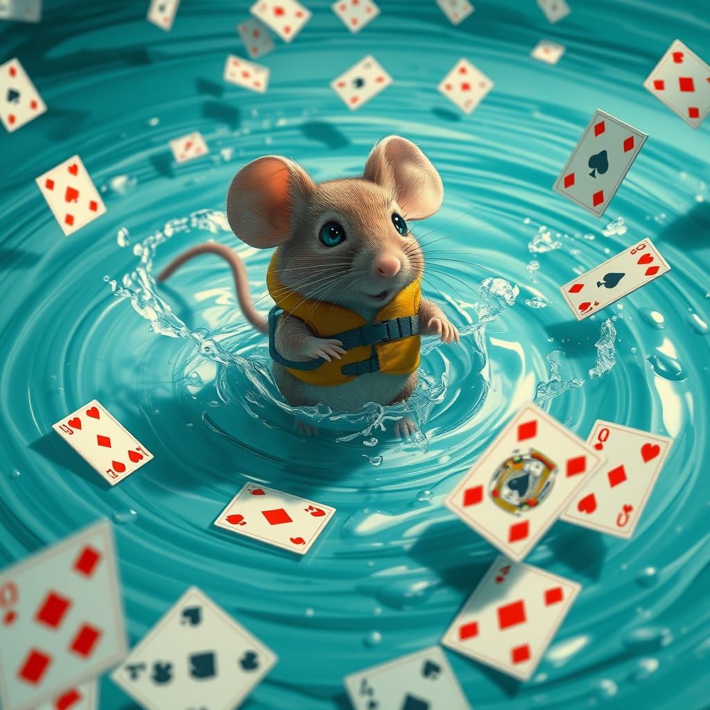 Mouse on Turquoise Wave in Hyperrealistic Digital Art