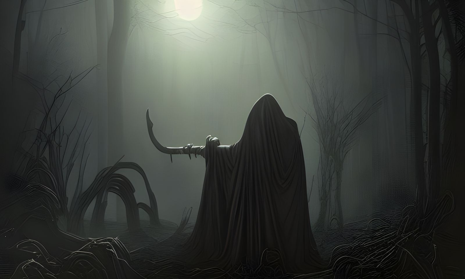 Grim Reaper in Dark Forest Illustration