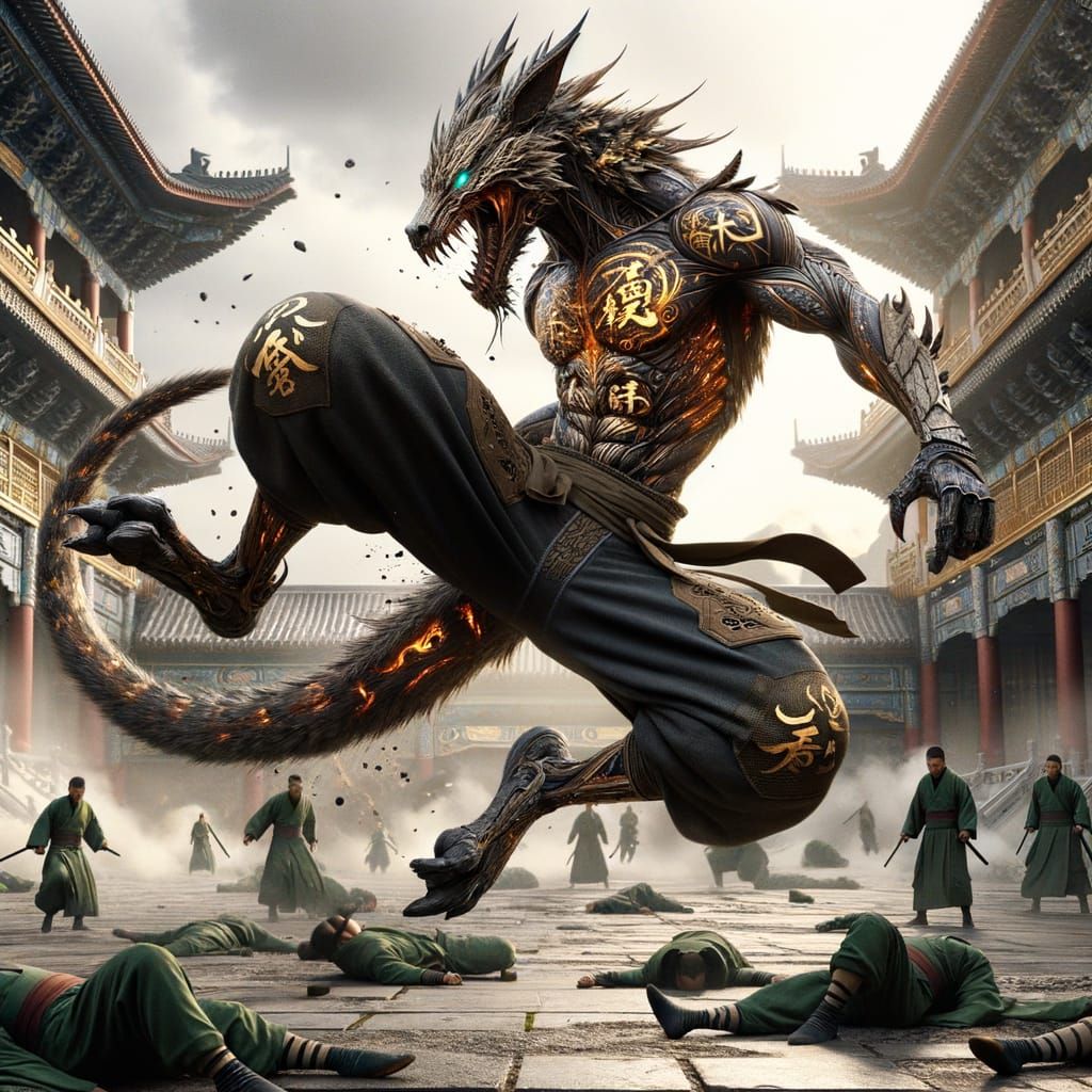 Cyberpunk Ninja Roo in Ancient Chinese Royal Palace