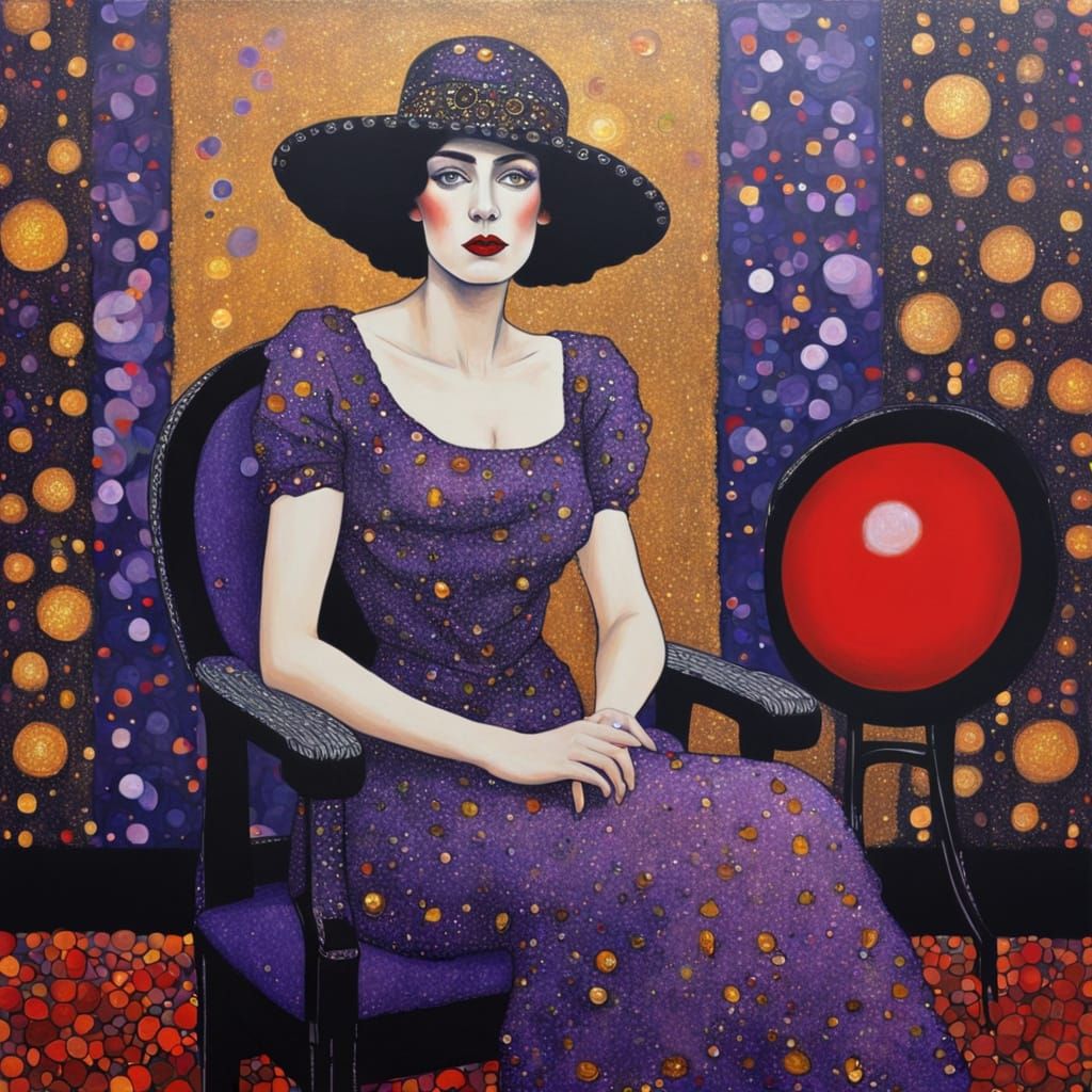 Glamorous Woman in Lavender Dress Set Against Klimt-Inspired...