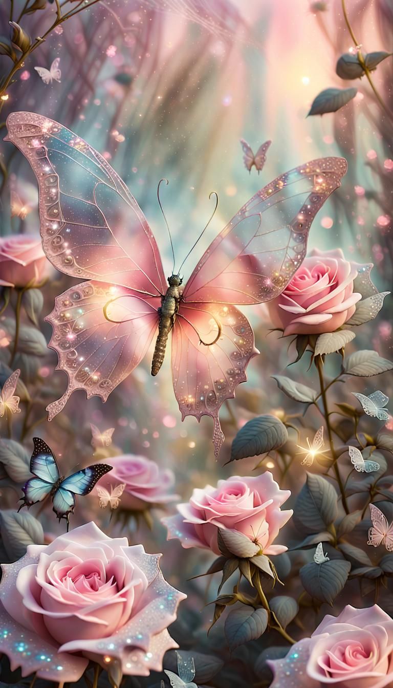 Pink Roses, Butterflies, and Sparkles in Holographic 3D