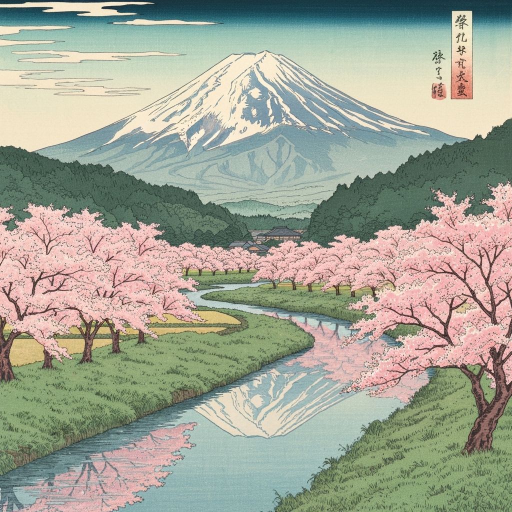 Cherry Blossoms and Mount Fuji: Japanese Art