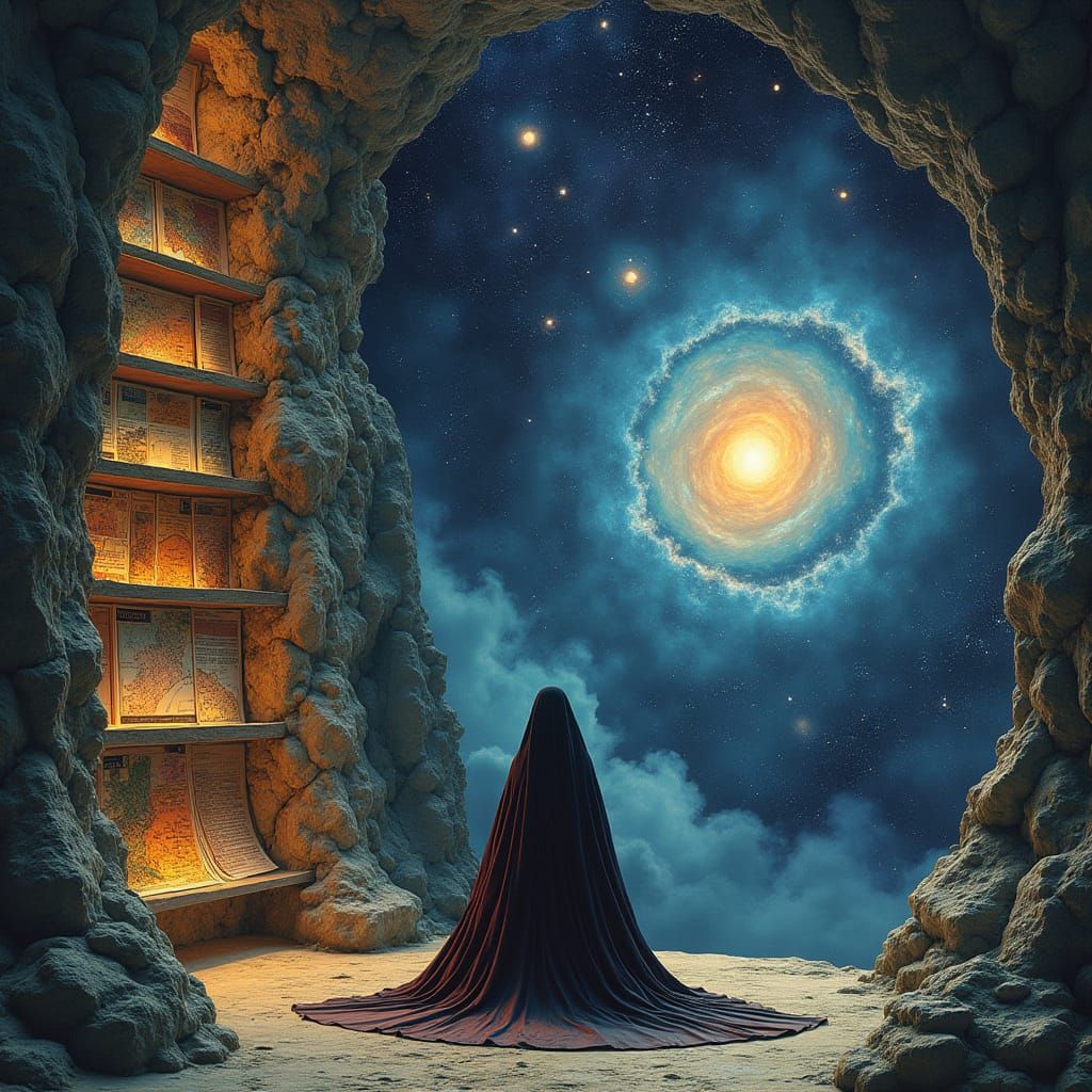 Cosmic Librarian in Asteroid Library: Art Nouveau Space Art