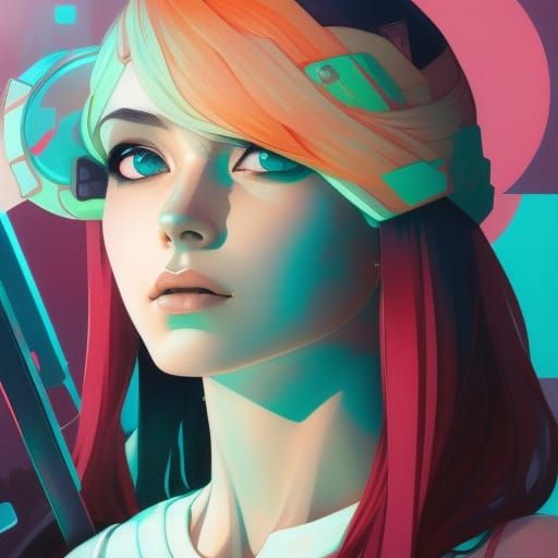 Cyberpunk Woman Portrait in Abstract Geometric Style