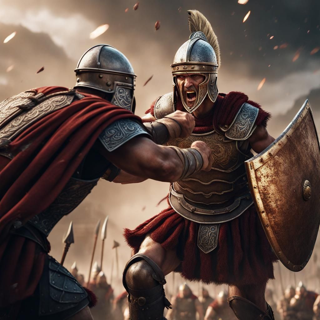 Roman Centurion Hits Viking: Detailed Matte Painting