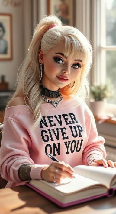 Bratz Doll Inspired Woman Journaling in Sunlight