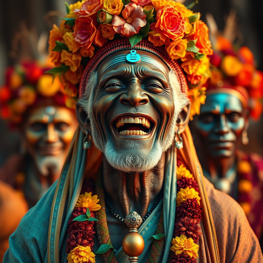 Ancient Indian Uprising in Vibrant Flower Wreaths and Rich C...