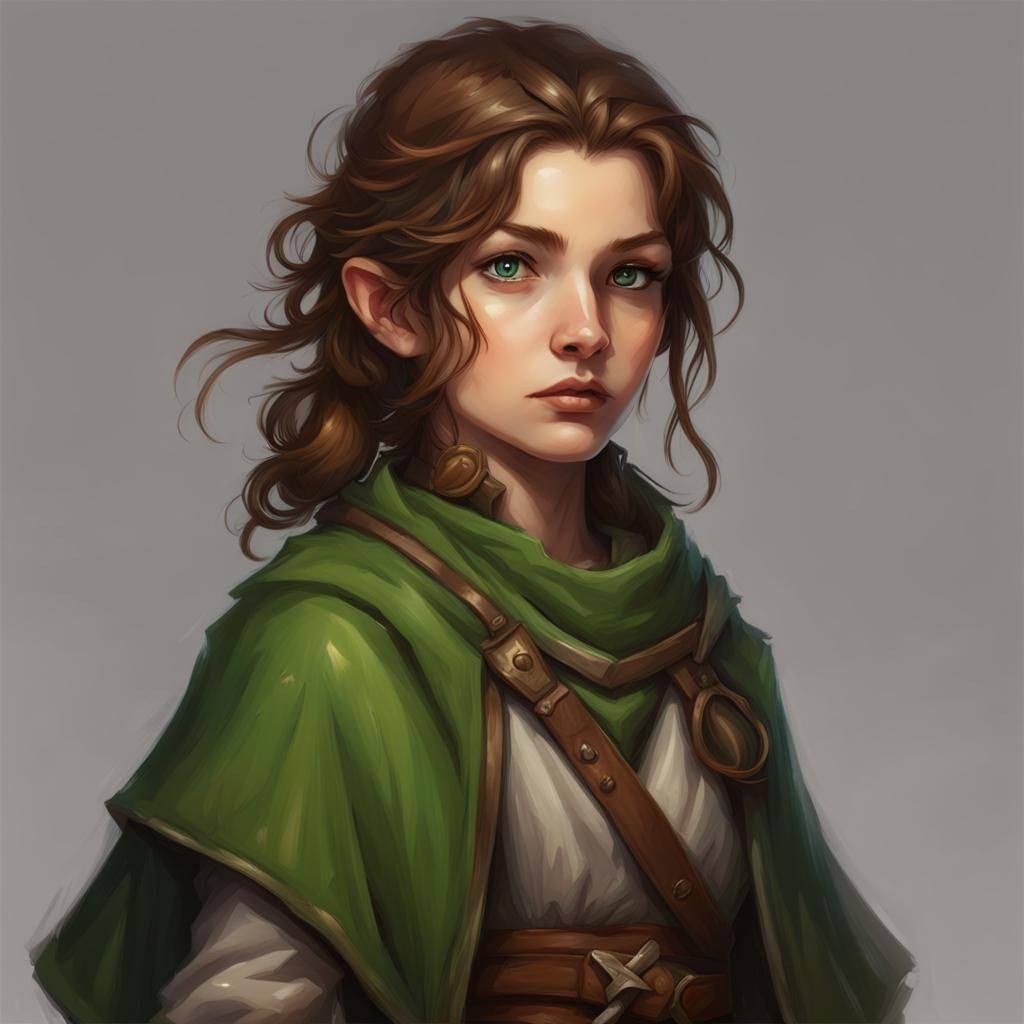 Middle-Aged Halfling Rogue Cleric with Magic
