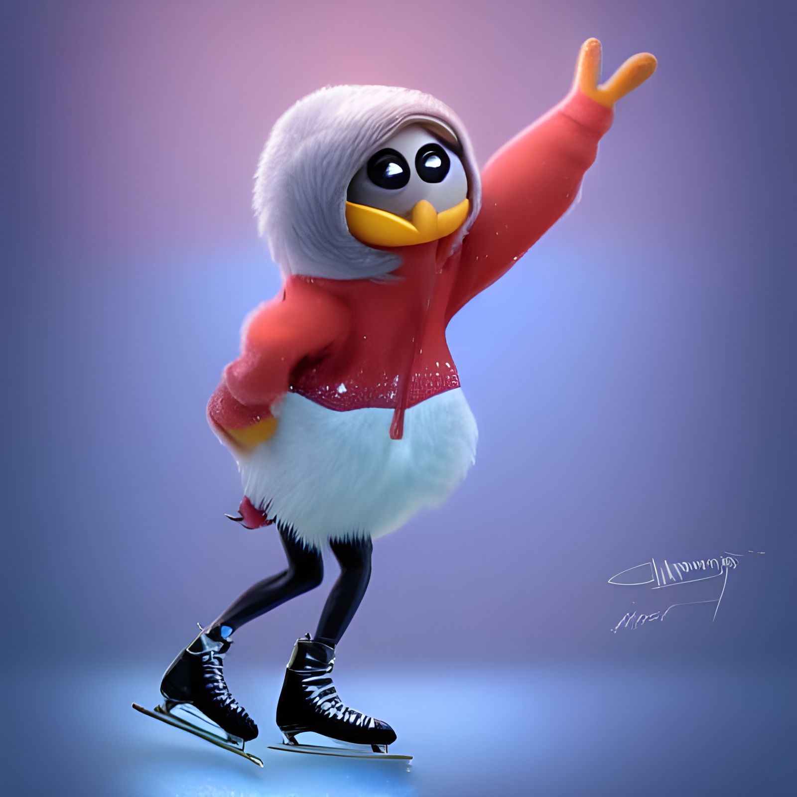 Anthropomorphic Bird Figure Skating: 3D Digital Art
