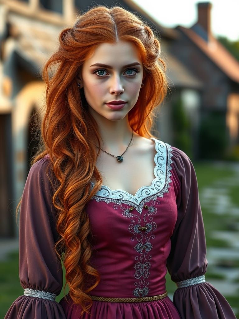 Medieval Princess in Vibrant Village