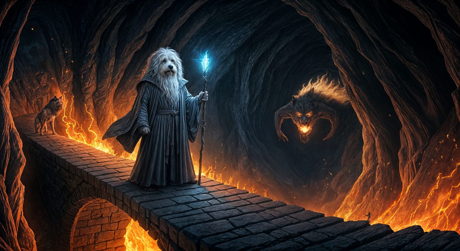 Majestic Old English Sheepdog as Gandalf on Ancient Stone Br...