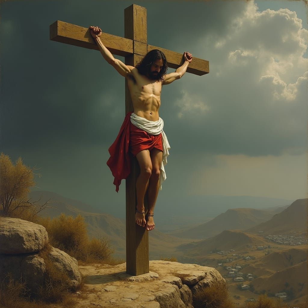 Jesus on the Cross in Surreal Style