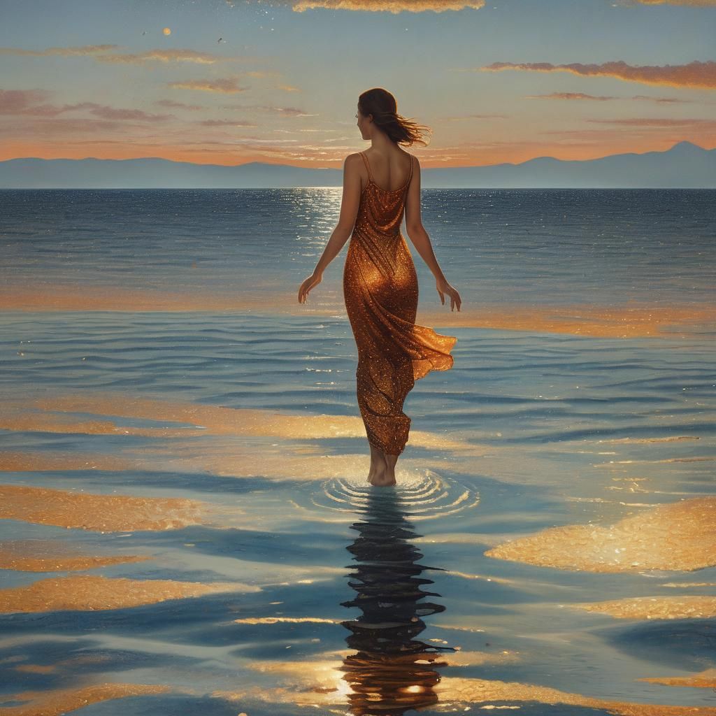 Sea, sky, woman, modern surrealism.