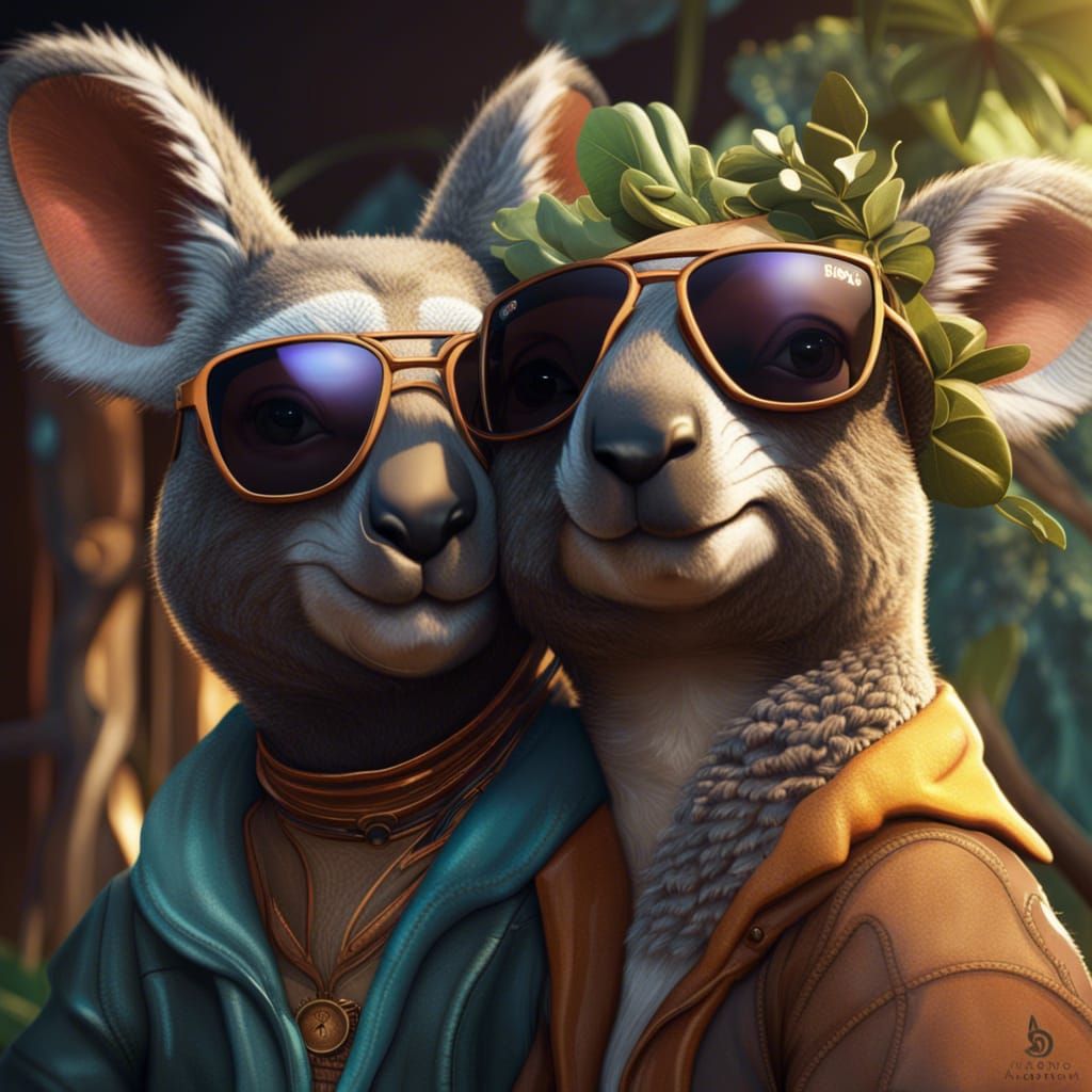 Kangaroo and Koala in Sunglasses: Hyperdetailed Concept Art