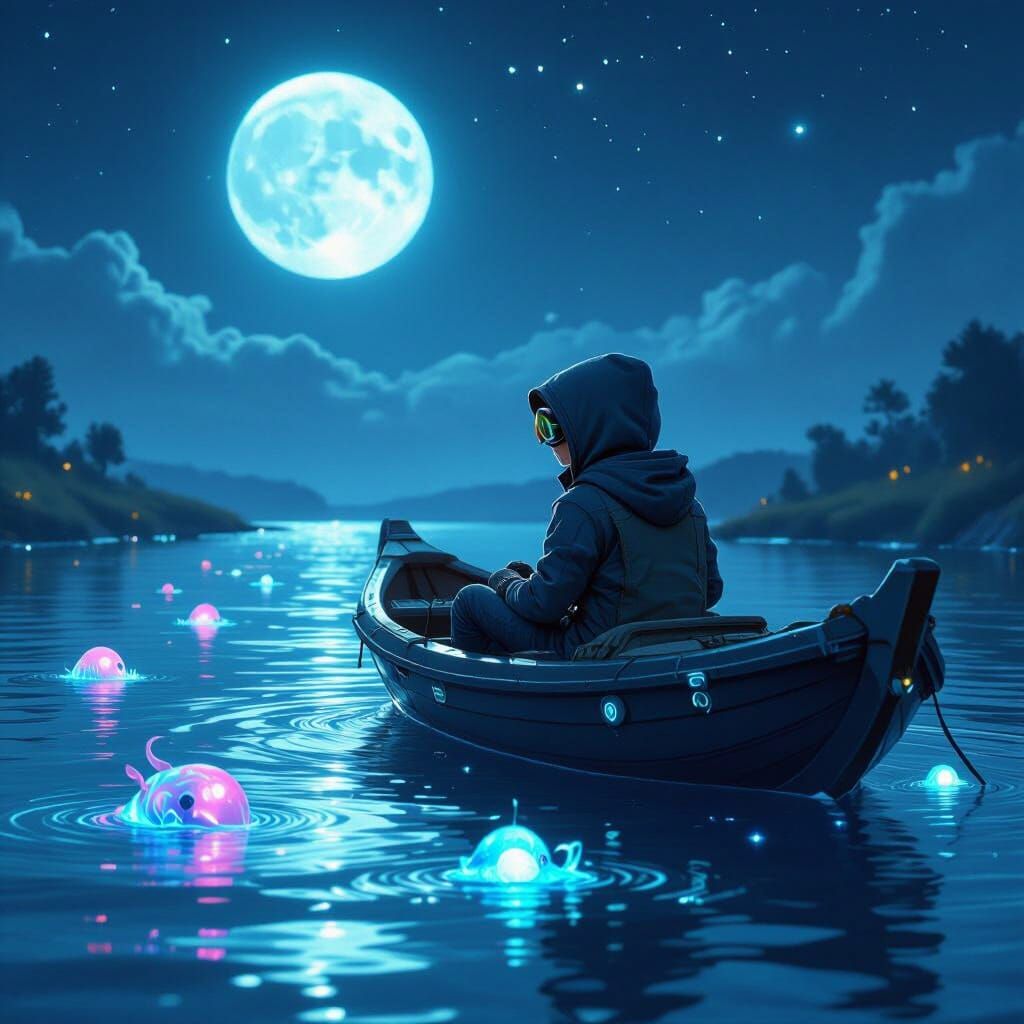 Solarpunk Ship Sails Under Alien Moon