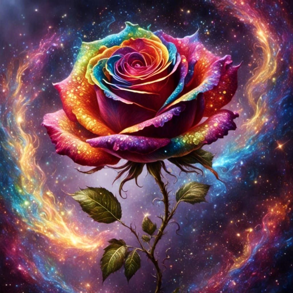 Rainbow Rose in Bloom with Flames