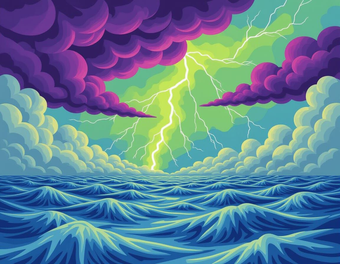 Surreal Felt Ocean with Pom-Pom Thunderheads