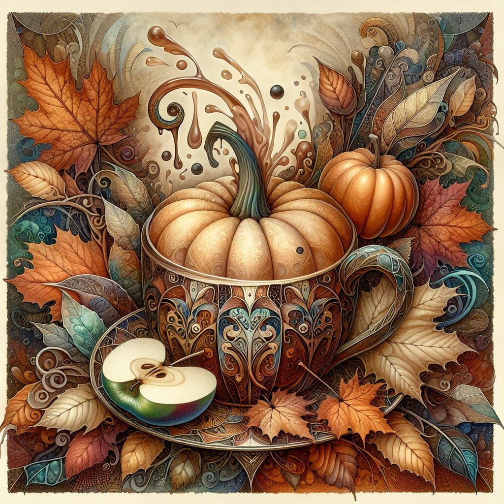 Whimsical Teapot Pouring Cocoa, Watercolor Fantasy