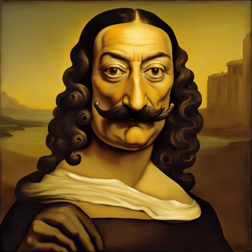Surreal Mona Lisa with Curled Moustache