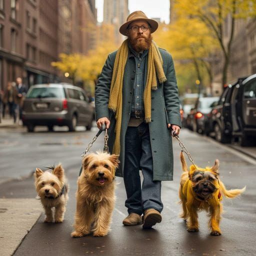 Dog Walker in Manhattan, Post-Impressionist Style