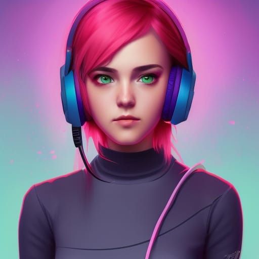 Marijuana Gamer Girl in Bright Arcade Style