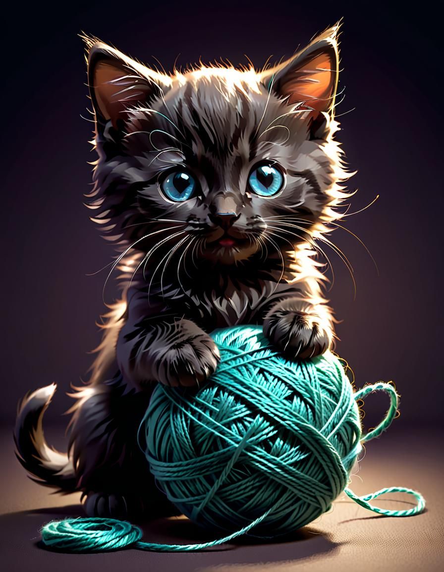 Sinister Kitten Plays with Yarn