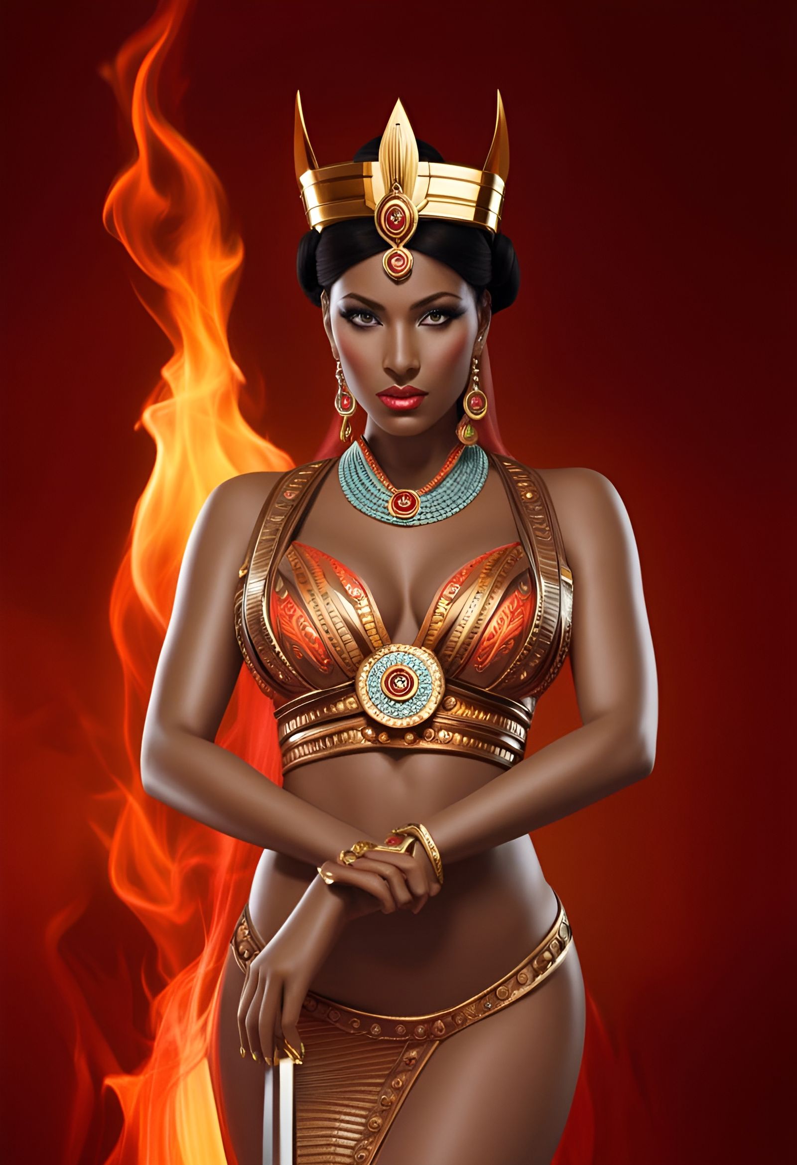 Striking Fire Goddess in Sharp Focus