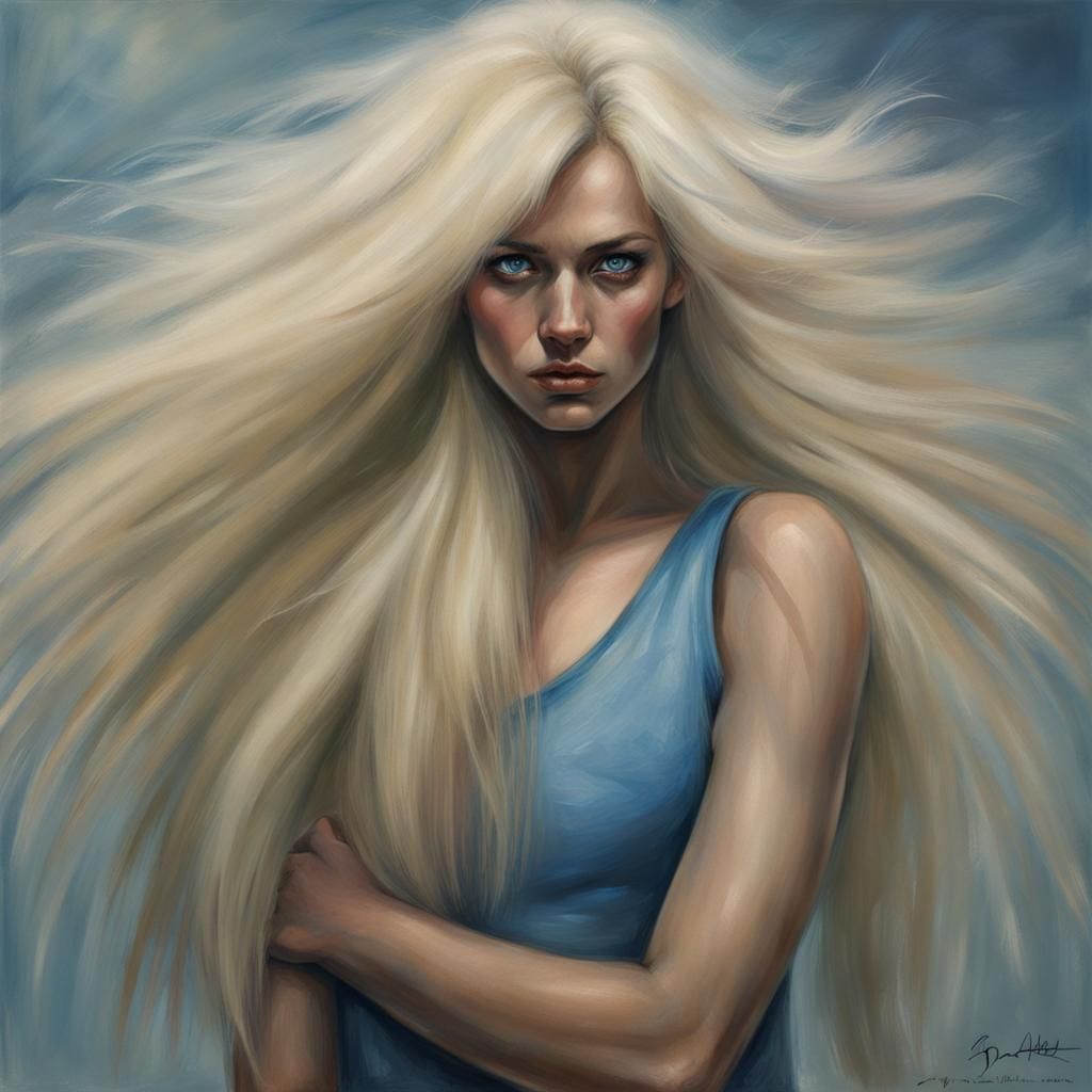 Blonde Woman with Hairy Arms in Sinister Style